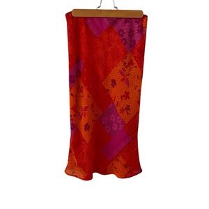 b.i.y.a.y.c.d.a. XS Y2K Vintage Red Pink Patchwork Midi Skirt Floral Butterfly